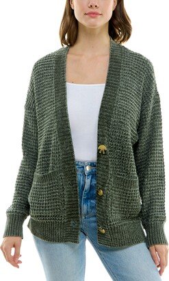 Juniors' Chenille Ribbed Patch-Pocket Cardigan