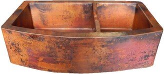 004-Cks Rounded Apron Front Farmhouse Kitchen Double Bowl Mexican Copper Sink 60/40 33