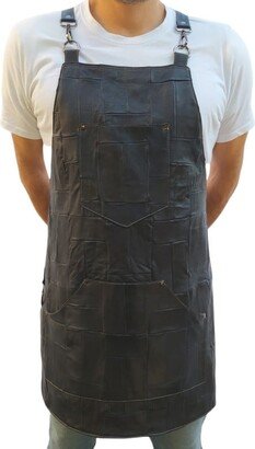 Leather Apron .black Patchwork Apron With Pockets & Straps. A Fantastic With An Amazing Design. Gift For Him