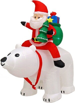 First Traditions 6' White Inflatable Blow Up Santa On Bear With 3 Warm White Led Lights