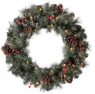 Pre-Lit Glittered Pine Cone Christmas Wreath, with Warm Led Light