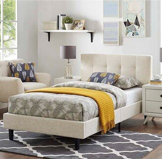 Copper Grove Silistra Twin-size Beige Fabric Platform Bed with Tufted Headboard