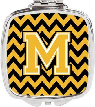 CJ1053-MSCM Letter M Chevron Black & Gold Compact Mirror, 3 x 0.3 x 2.75 in.