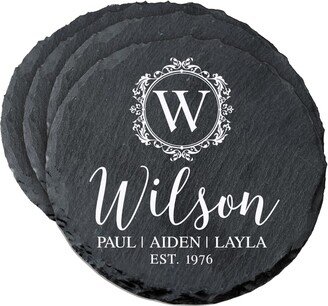 Slate Coasters | Monogram Personalized Set Handmade Round For Men Modern-AD