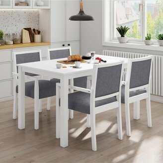 Simplie Fun Wood 5-Piece Dining Table Set with 4 Arm Upholstered Dining Chairs, Gray