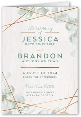 Wedding Program Cards: Eucalyptus Elegance Wedding Program, Green, 5X7, Pearl Shimmer Cardstock, Square