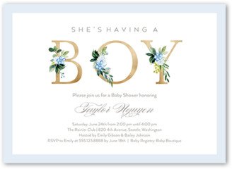 Baby Shower Invitations: Sprouted Beginnings Baby Shower Invitation, Blue, 5X7, Standard Smooth Cardstock, Square