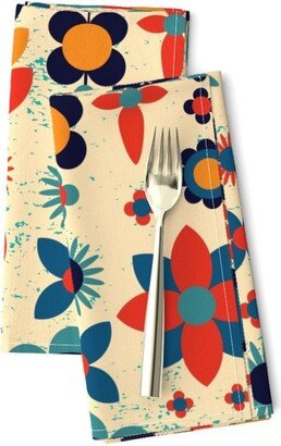 Flowers Dinner Napkins | Set Of 2 - Retro By Carolineharberd Floral Scandi Scandinavian Folk Cloth Spoonflower