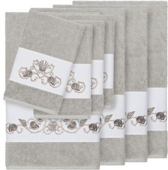 Authentic Hotel and Spa Turkish Cotton Shells Embroidered Light Grey 8-piece Towel Set