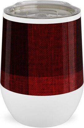 Travel Mugs: Linen Look Gingham Lumberjack - Red, Black Stainless Steel Travel Tumbler, 12Oz, Red