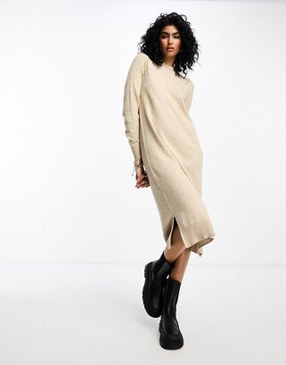 high neck knit midi sweater dress in cream