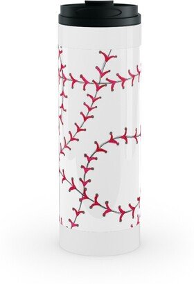 Travel Mugs: Baseball Seams - White Stainless Mug, White, 16Oz, Red