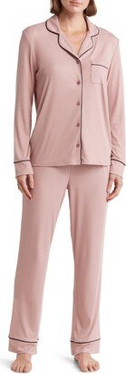 Rib Long Sleeve Top & Pants Pipe Trim Pajamas-AA