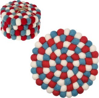 Handmade Felt Kai Ball Trivet and Coaster Set - Red, Blue, White