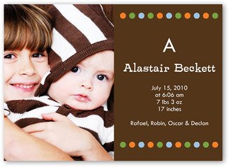 Yours Truly Announcements: Initial Dot Birth Announcement, Brown, Standard Smooth Cardstock, Square