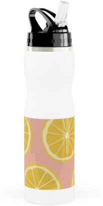 Photo Water Bottles: Lemon - Pink Stainless Steel Water Bottle With Straw, 25Oz, With Straw, Pink