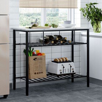 Kitchen Island Prep Table, Storage Rack with Worktop and 2 Shelves