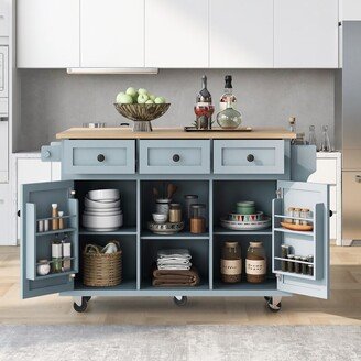 Rolling Kitchen Island Cart with Drop-Leaf Countertop, Kitchen Island on 5 Wheels with Cabinet and 3 Drawers for Dining Room