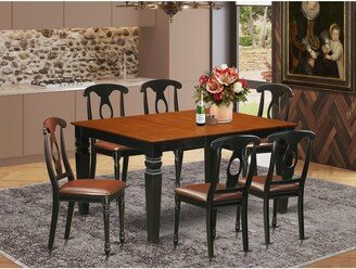 7 Piece Kitchen Table Set- A Rectangle Dining Table and 6 Dining Chairs, Black & Cherry