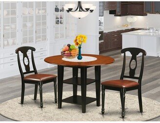 Sudbury Dining Set - a Round Kitchen Table with Two Drop Leaf And Dinette Chairs - Black and Cherry Finish