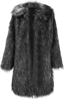 Generic Winter Faux Long Coat For Women Plus Size Warm Cotton Jackets Casual Open Front Long Sleeve Outerwear Ladies Short Cardigan (Grey