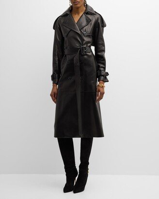 Salon 1884 Filippa Belted Leather Long Trench Coat