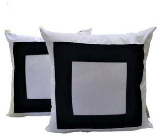 White With Navy Blue Pillow Cover, Square Design, Geometric