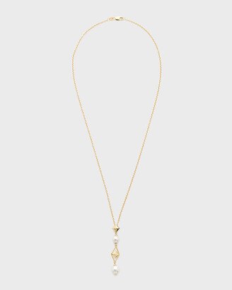 Pearls By Shari 18K Yellow Gold 7-8mm Akoya Pearl and Cube Necklace, 18L