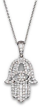 Diamond and Baguette Hamsa Pendant Necklace in 14K White Gold, 0.55 ct. t.w. - 100% Exclusive