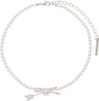 White YVMIN Edition Double Arrow Pave Pearl Necklace