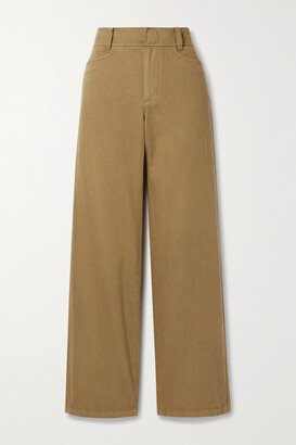 Cotton, Lyocell And Linen-blend Twill Straight-leg Pants - Brown