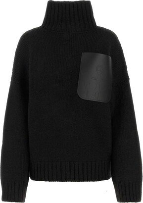 Logo Motif Patch Turtleneck Sweater