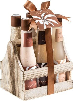 Freida and Joe Tropical Milky Coconut Fragrance Bath & Body Set in a Wooden Caddie