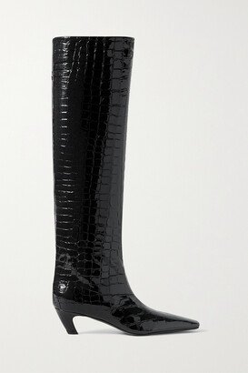 Davis Croc-effect Leather Knee-high Boots - Black