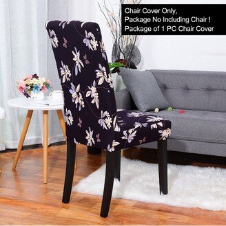 PiccoCasa Stretch Washable Floral Pattern Dining Chair Cover Dark Purple 1 Pc