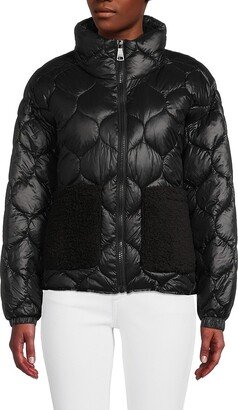 DKNY Women's Faux Fur Trim Puffer Jacket