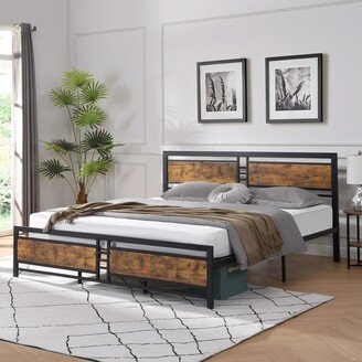 RASOO Metal and Wood Platform Bed Frame with Heavy Duty Support-AA