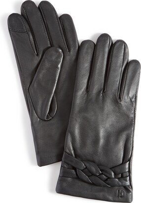 Women's Braided-Cuff Leather Gloves