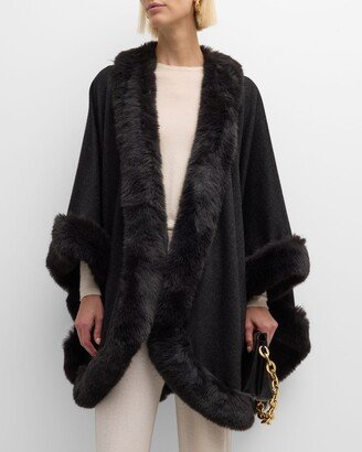 Cashmere Cape With Faux Fur Trim