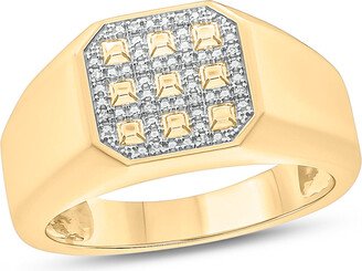 Men's Diamond Accent Grid Pattern Octagonal Signet Ring in Sterling Silver with 14K Gold Plate