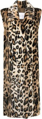 Leopard-Print Faux-Fur Sleeveless Coat