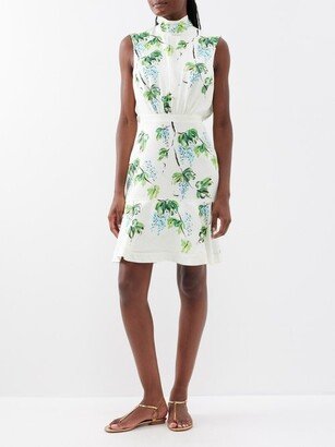 Fleur Botanical-print Open-back Silk Dress