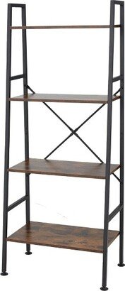 Jomeed Rustic Modern 4 Tier Wood and Steel Multifunction Bookshelf Storage Organizer Shelf with Fall Safety Kit for Bedroom, Office, or Living Room