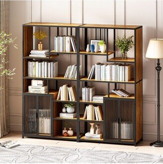 Multipurpose Bookshelf Storage Rack with Closed Storage Cabinets, Black + Brown, Combined Type