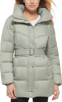 Women's Belted Pillow-Collar Puffer Coat