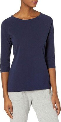 Women's Stretch Cotton Raglan Sleeve Tee (Navy) Women's Clothing