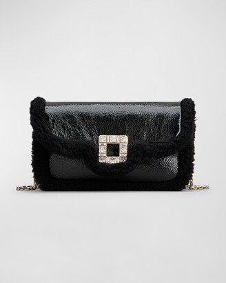 Viv Patent Shearling Chain Shoulder Bag