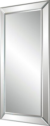 48 Inch Wood Rectangular Mirror, Mirrored Frame, Beveled Panels, Silver