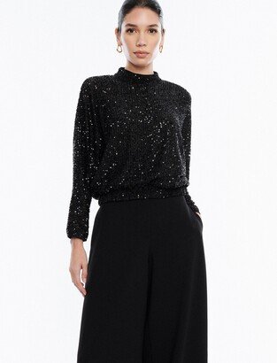 Sequin Mock Neck Dolman Top