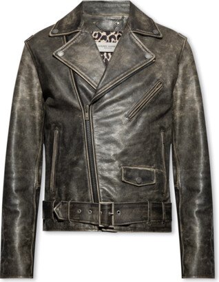 Distressed Leather Jacket - Brown